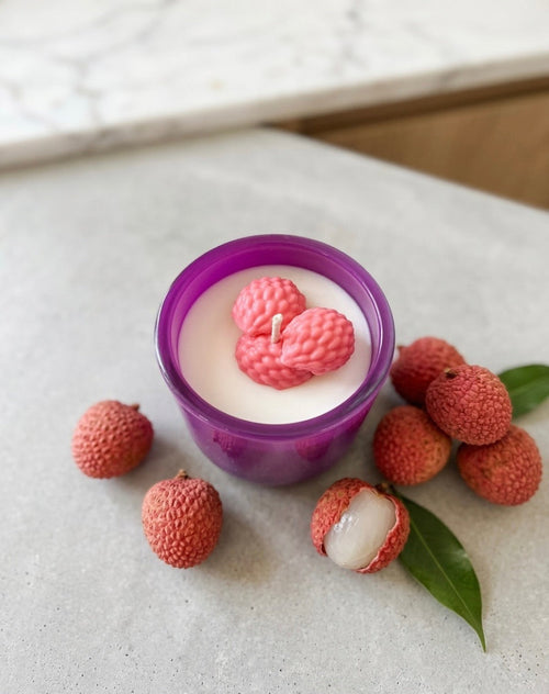 A Spring Collection Lychee Candle – Purple Glass Jar